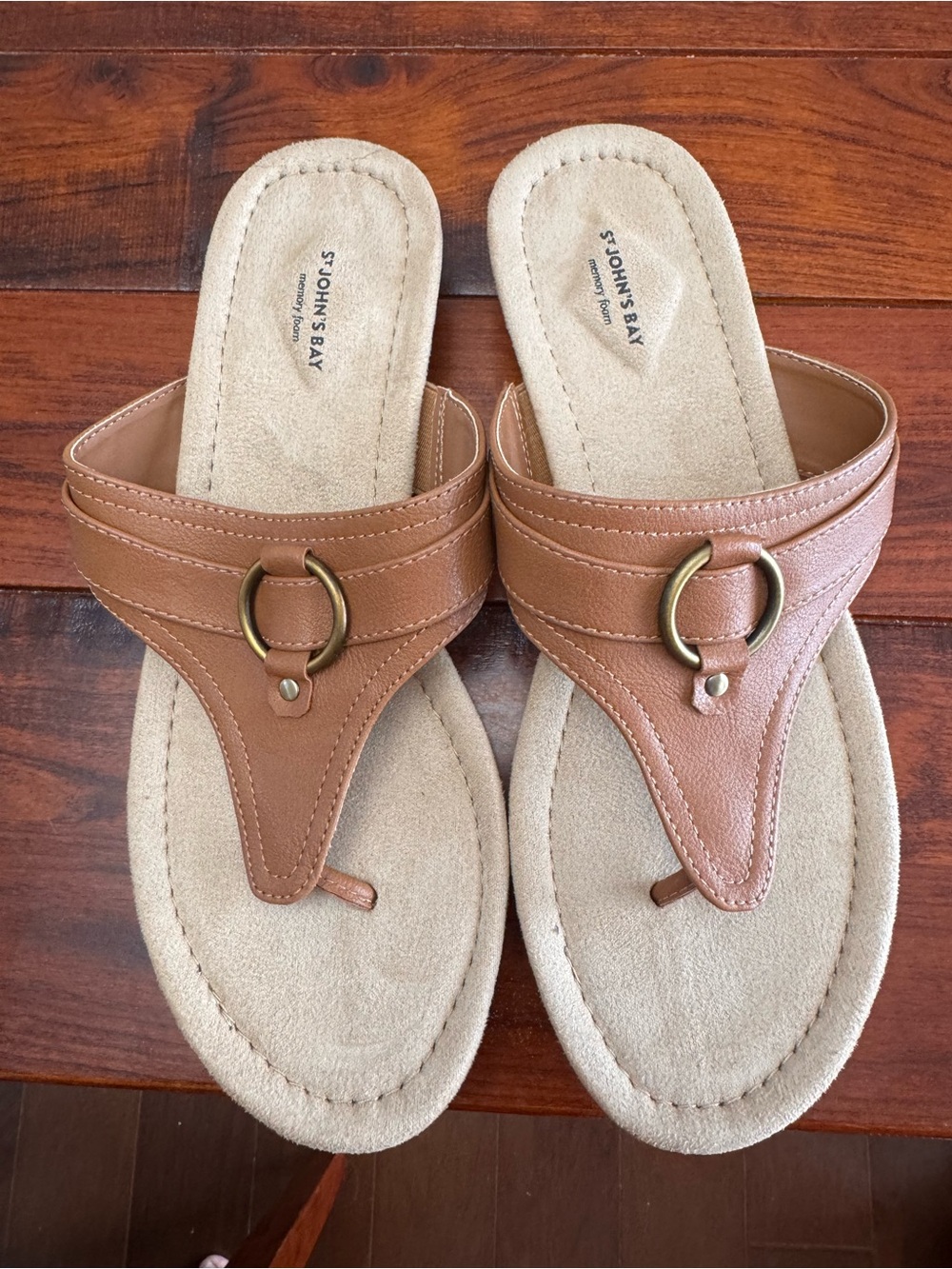 St. John's Bay Women's Brown Thong Slide Sandals with Decorative Ring